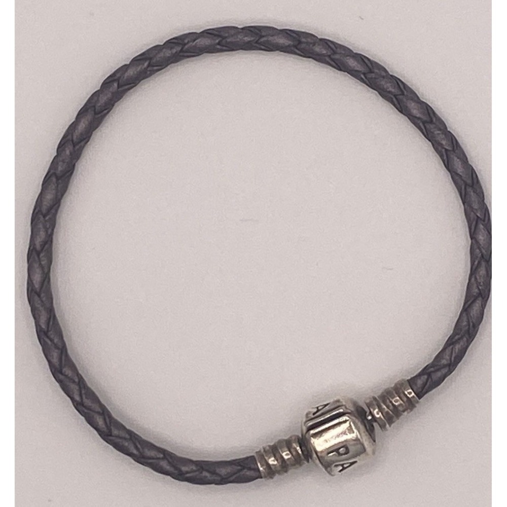 Pandora Braided Leather 925 Sterling Clasp Bracelet In Plum/Purple 6.75-7' Leng.